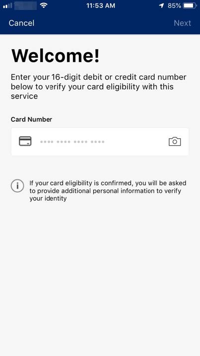 Enter you 16-digit Diamond Valley card number. Tapping the Camera button will activate your smart device’s camera, allowing you to scan the card number instead of entering it manually.